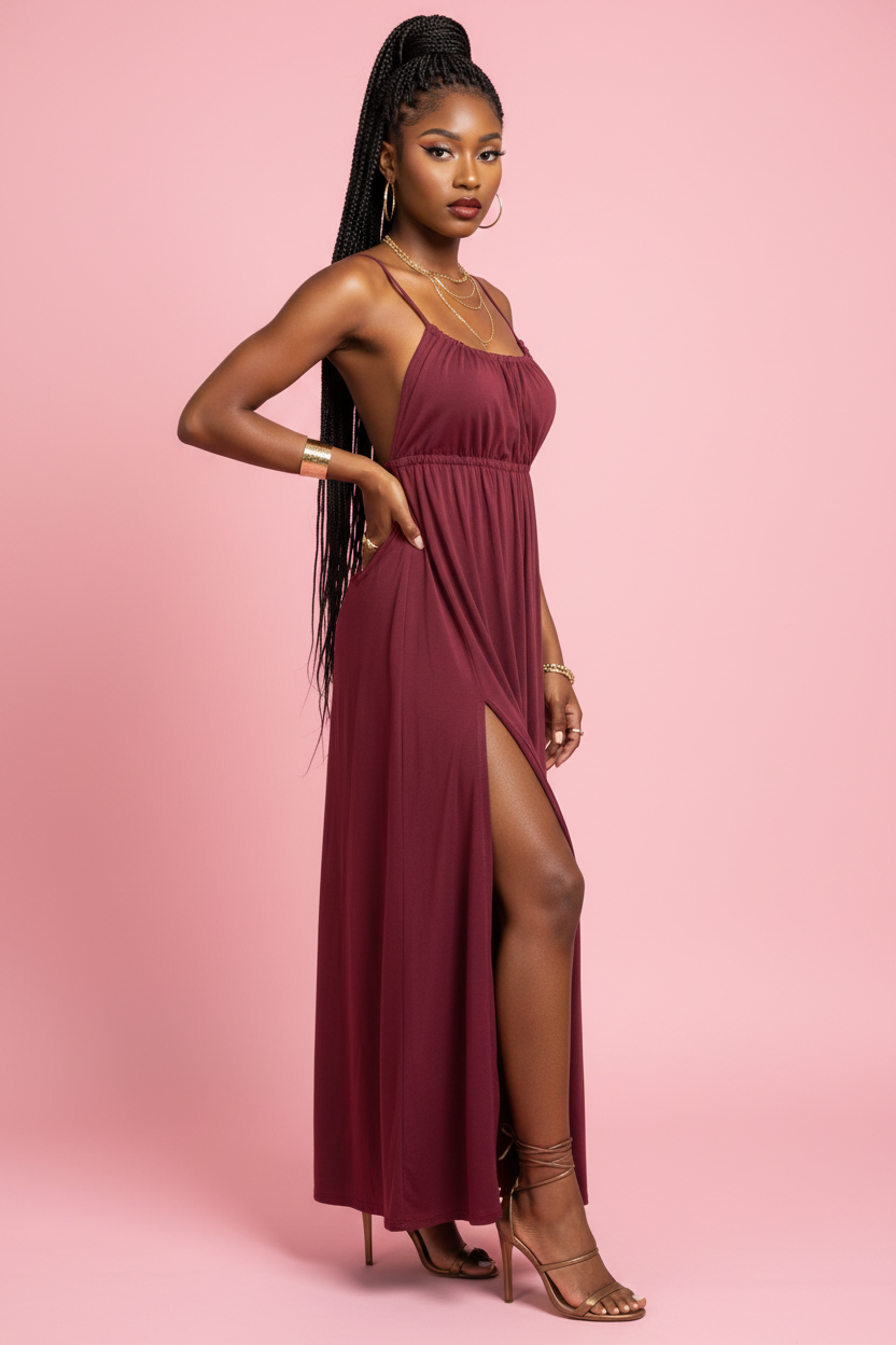 Maxi Robe Burgundy - Mannequin Afro - 3/4