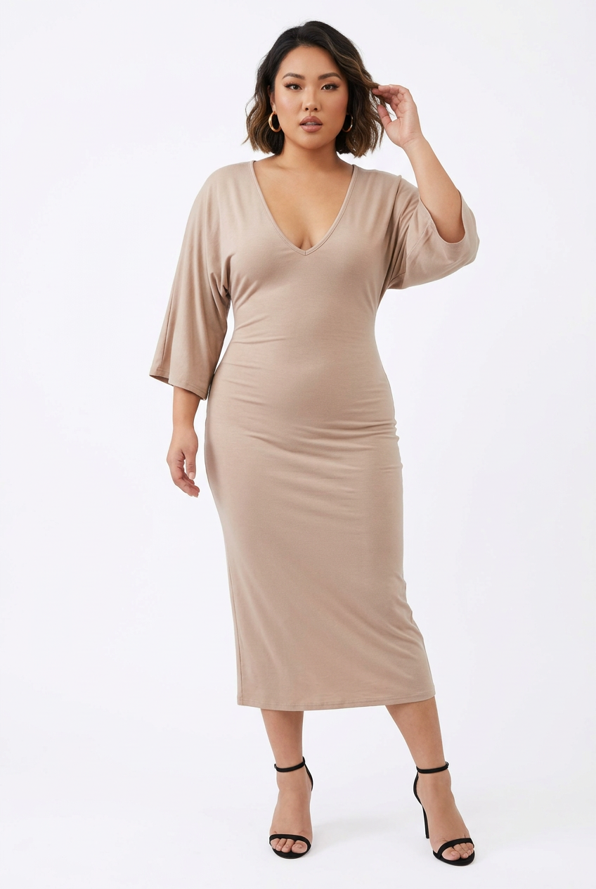 Robe Midi Moulante Col V
