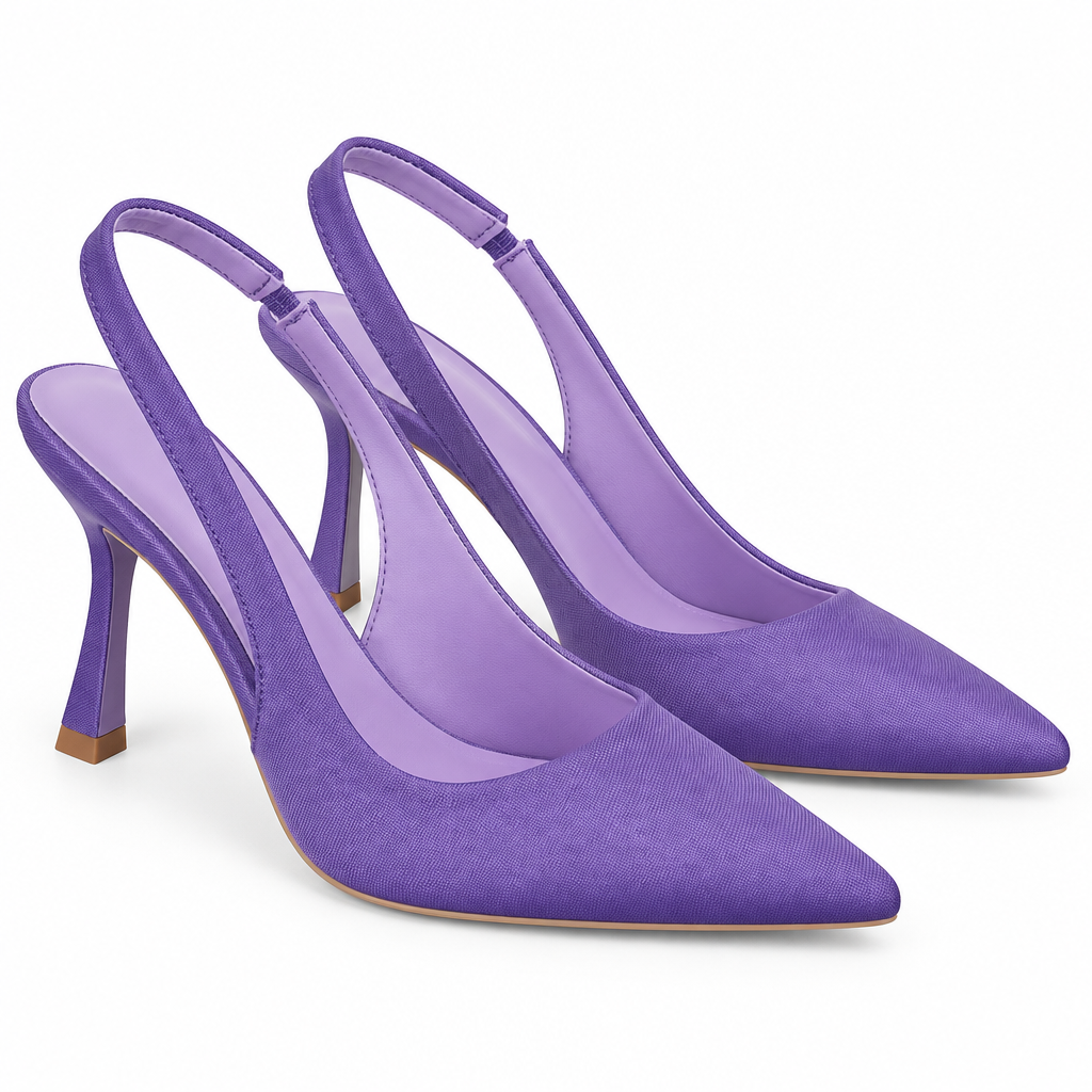 Escarpins violets seuls, vue trois quarts