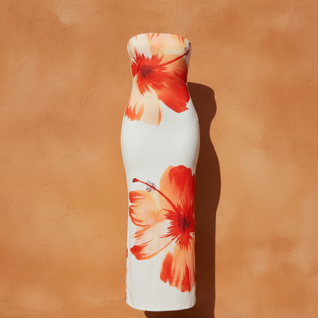 Robe Maxi Bustier Floral – Fond terracotta 1