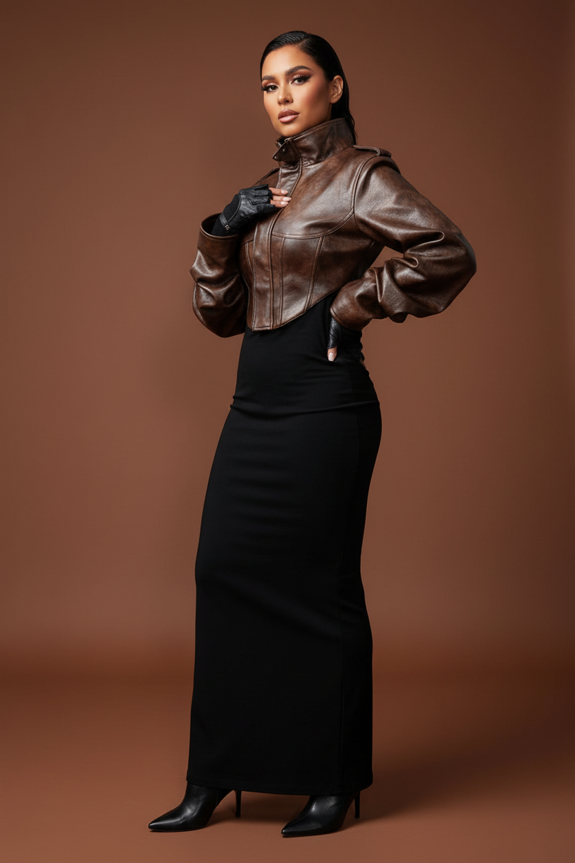 Veste en Cuir Slim Fit Style Vintage - Mannequin vue 3/4