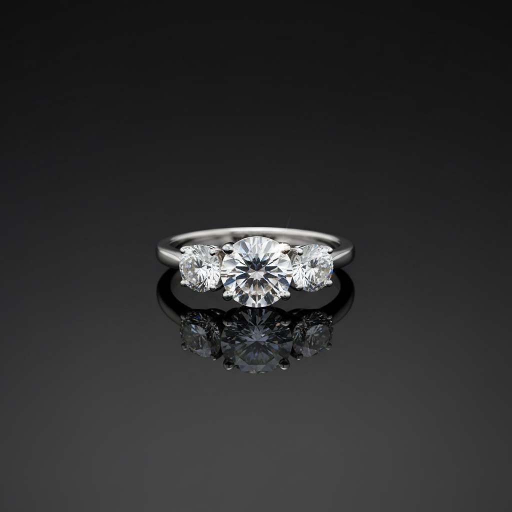 Bague moissanite 4ct - studio noir luxe reflet miroir