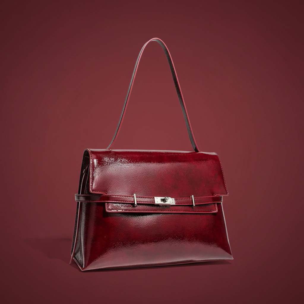 Sac à Épaule en Cuir Rouge – Fond studio
