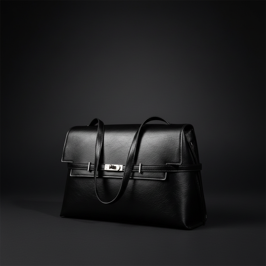 Sac à Épaule en Cuir Noir – Fond studio