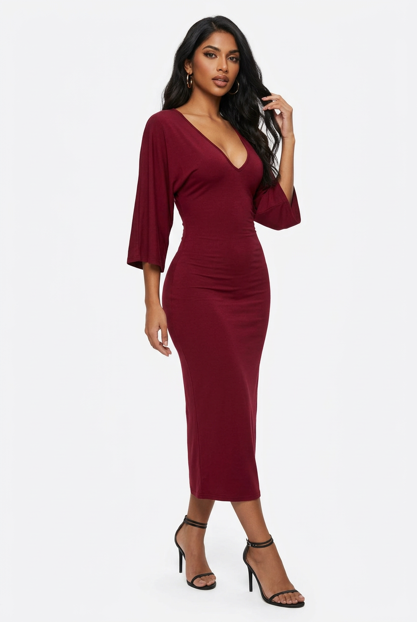 Robe Midi Moulante Col V