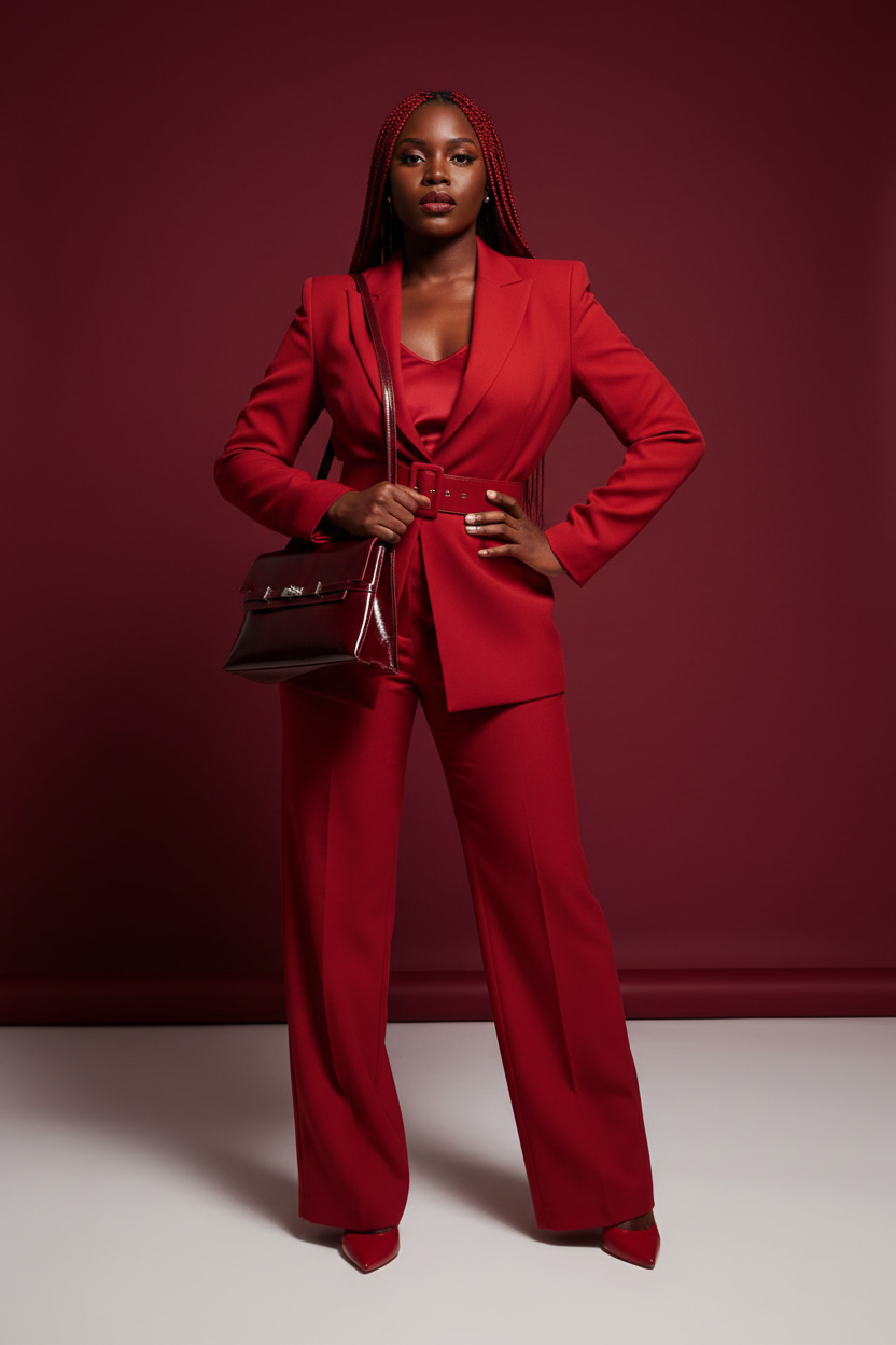 Sac à Épaule en Cuir Rouge – Mannequin vue face