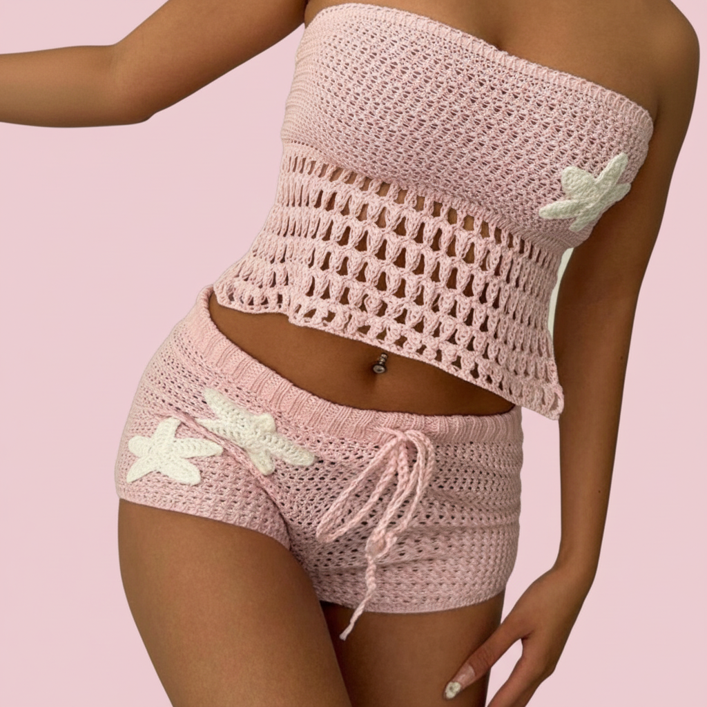 Ensemble crochet fond rose pastel 2