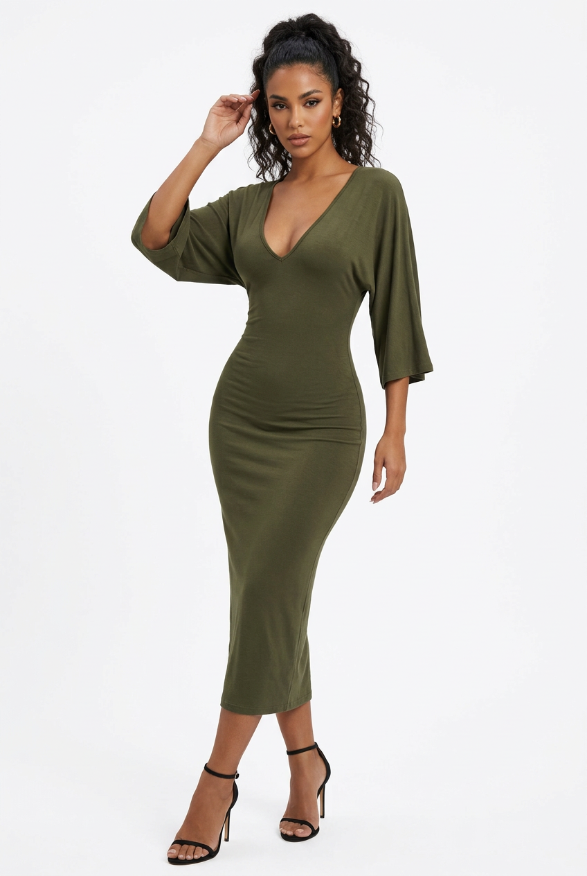 Robe Midi Moulante Col V
