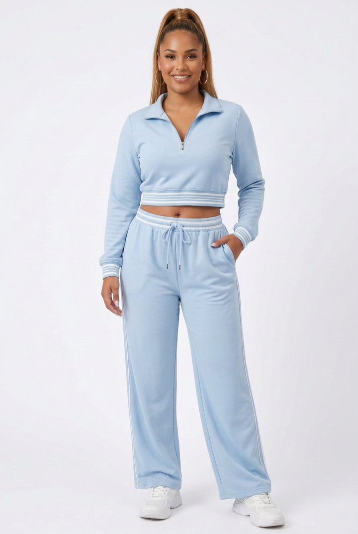 Ensemble Crop Top Demi-Zip et Pantalon