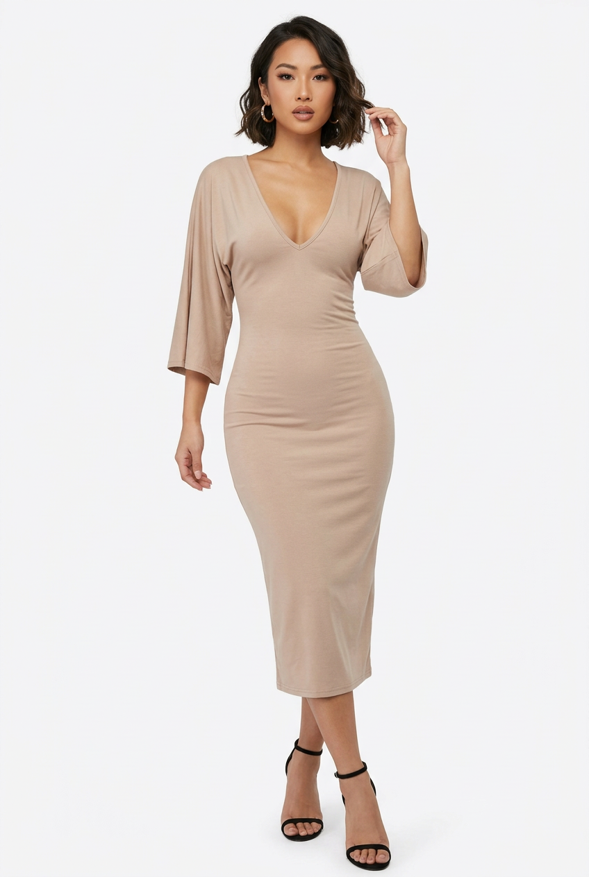 Robe Midi Moulante Col V