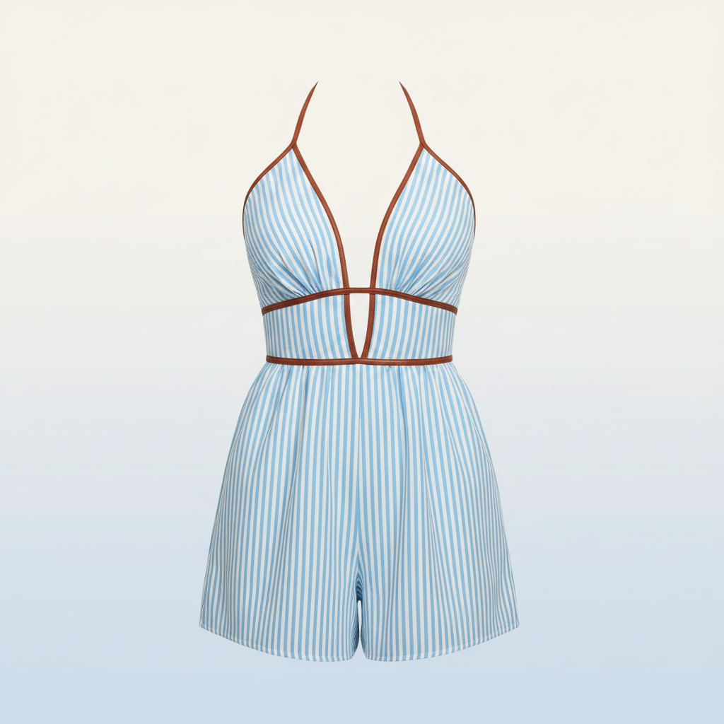 Combinaison Rayée Dos Nu Col Halter – Fond bleu ciel 2