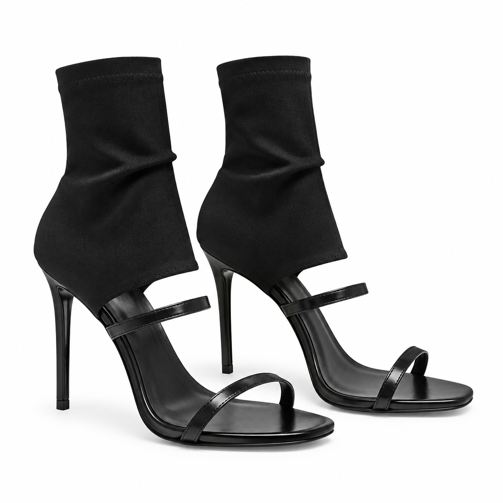 Sandales Stiletto Bout Ouvert – Chaussette en Maille
