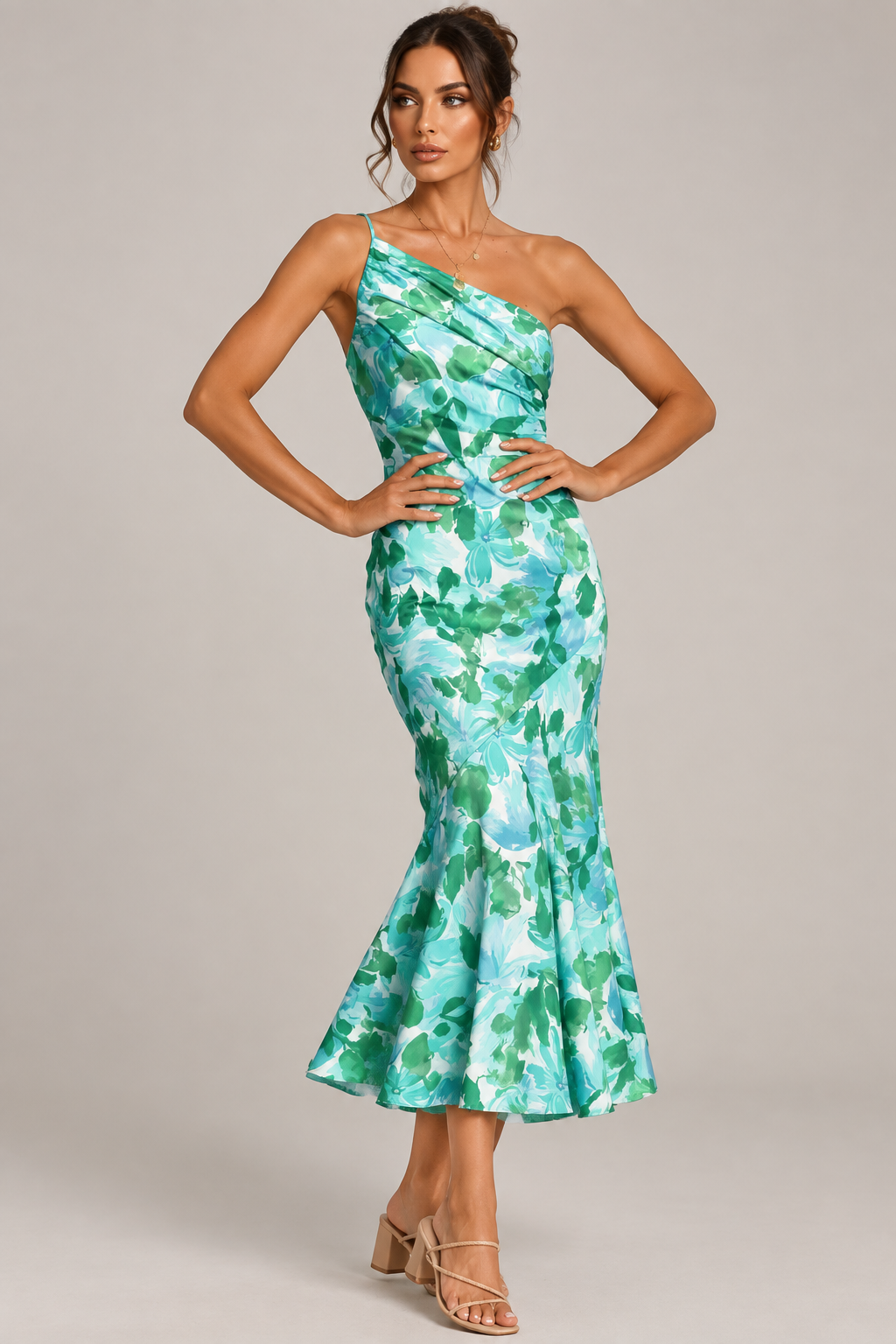 Robe Midi Asymétrique Froncée Imprimée - Vue 3/4