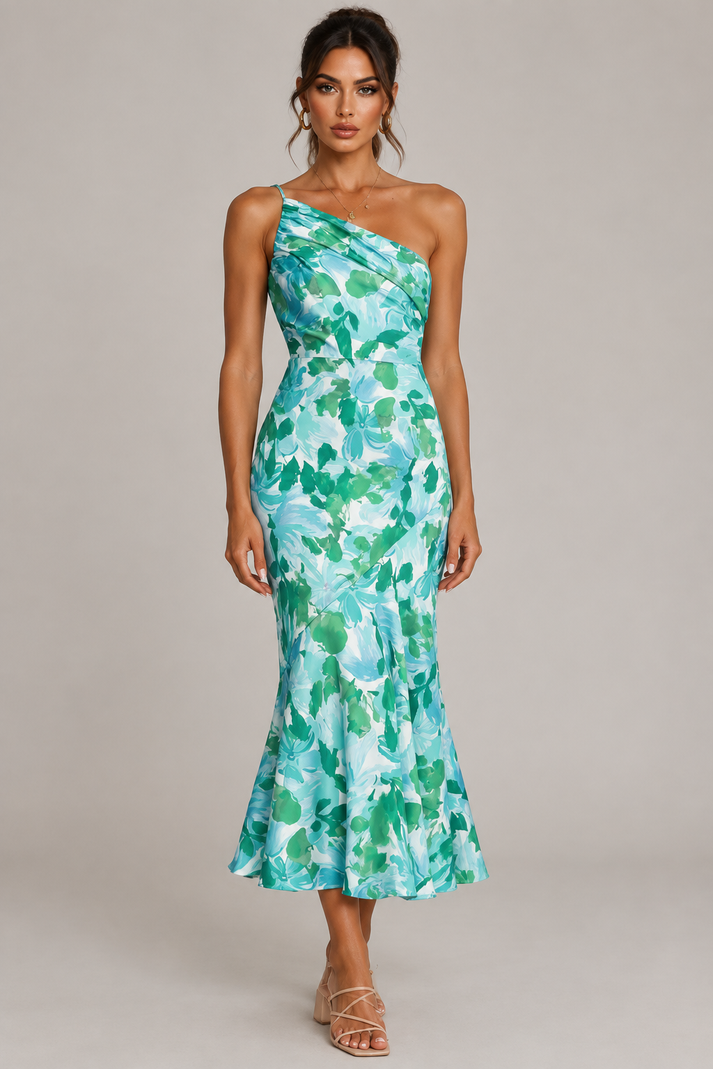 Robe Midi Asymétrique Froncée Imprimée - Vue face