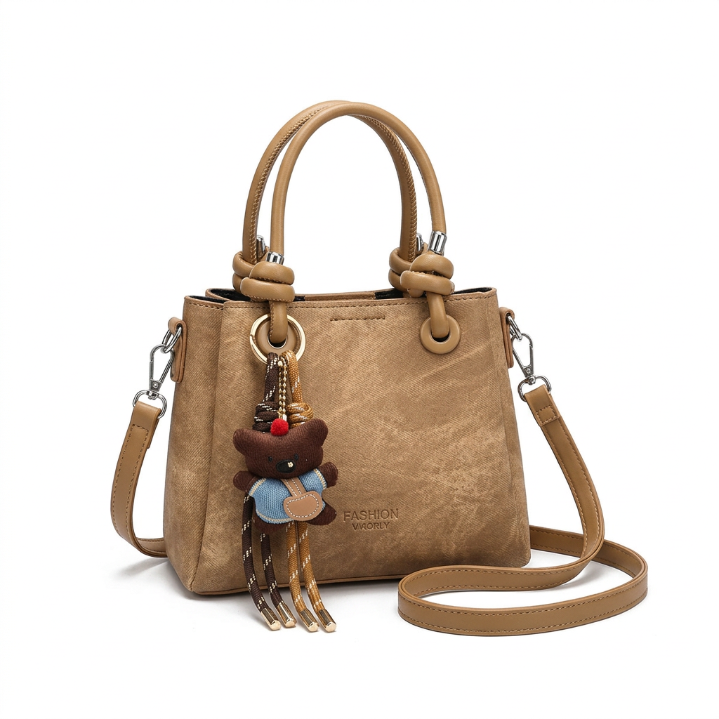 Sac camel seul sur fond studio blanc
