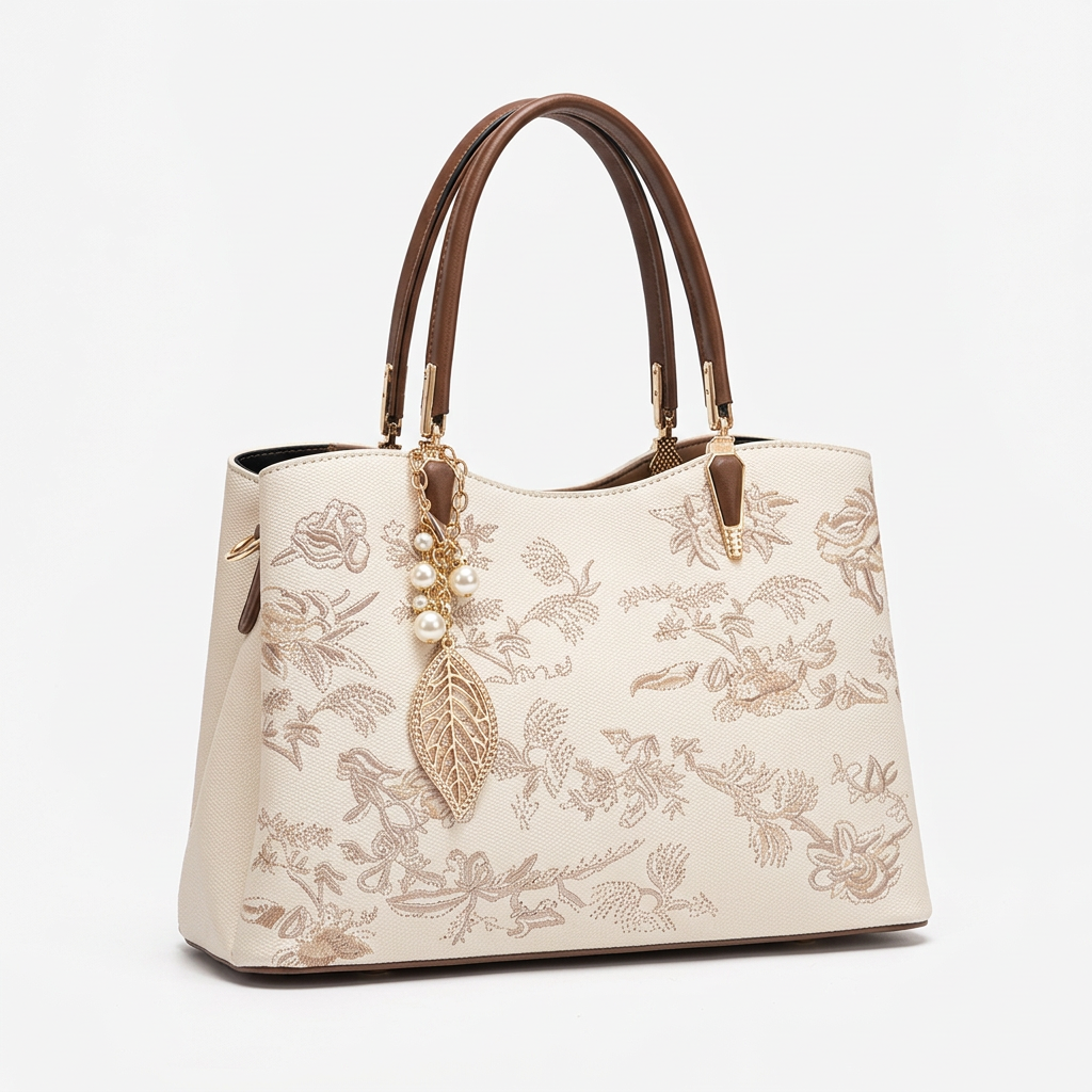 Sac à Main en Cuir Brodé de Fleurs