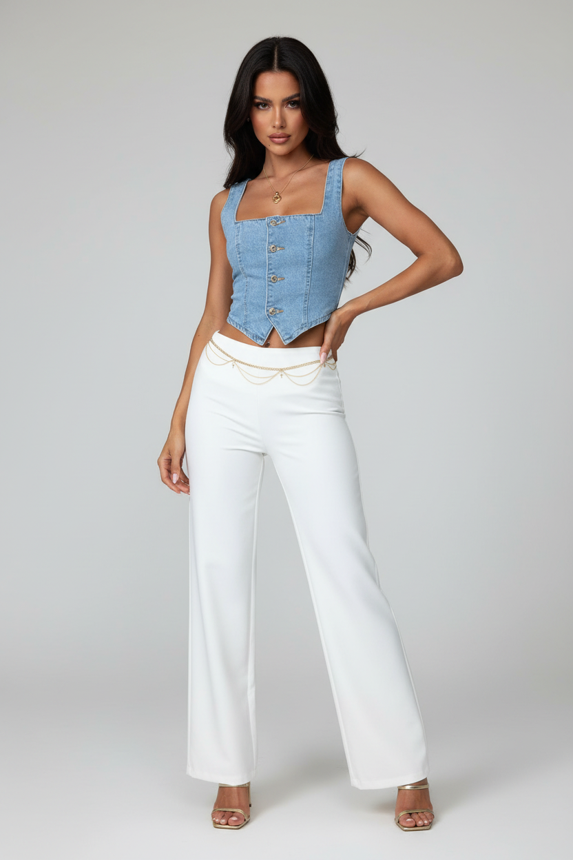 Top Denim Corset - Medium Blue